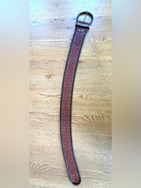 Ganni Brown Croc Embossed Genuine Leather Belt Italy Size 30/38 Western Boho main image 10